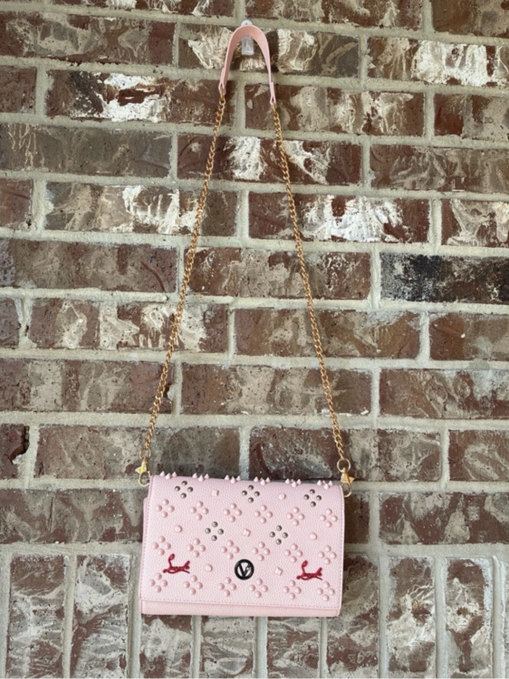 Pink Studded Chain Shoulder Crossbody Bag